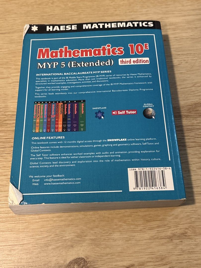 Haese Mathematics 10E MYP 5 (Extended) Third Edition Textbook 