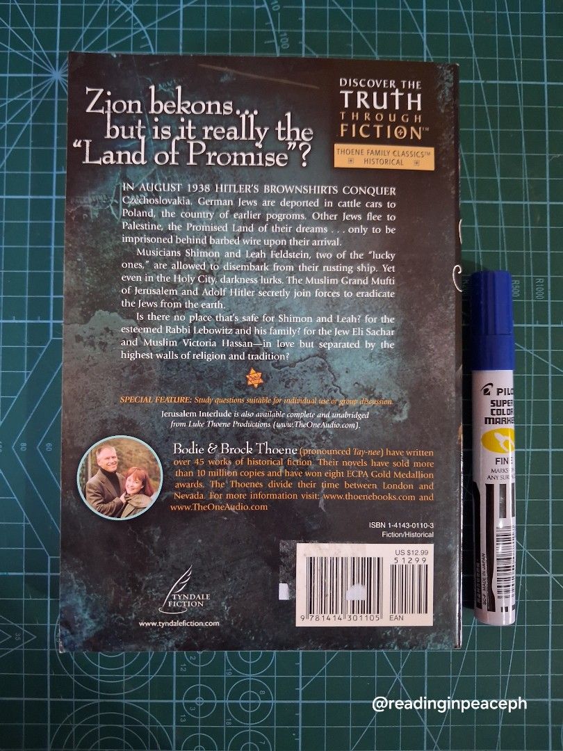Jerusalem Interlude by Bodie & Brock Thoene (Category: Storybooks) located in Cavite. Submitted by readinginpeace (Listing ID 1444200153, Image 3). Description: - Title: Jerusalem Interlude - Authors: Bodie & Brock Thoene - Series: The Zion Covenant - Genre: Historical Fiction, Adventure - Theme: The land of promise - Perfect for fans of historical fiction and adventure stories. In excellent condition. Like new.