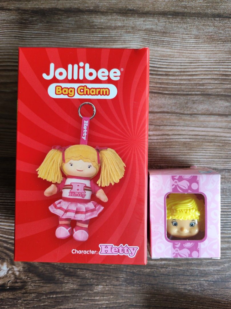 Jollibee Hetty Bag Charm and watch (Category: Character Goods) located in Quezon City. Submitted by danilo.danilo4 (Listing ID 1437943434, Image 1). Description: - Jollibee Hetty bag charm - Features Hetty doll with blonde pigtails - Hetty is wearing a pink outfit - Includes keychain with "Hetty" printed on it - Comes with original packaging.