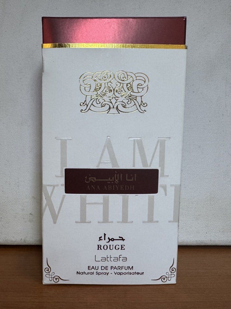 Lattafa Ana Abiyedh Rouge Eau de Parfum 60ml (Category: Fragrance & Deodorants) located in Manila. Submitted by whitewallflower (Listing ID 1444178116, Image 1). Description: - Lattafa Ana Abiyedh Rouge Eau de Parfum - Natural Spray - 60ml Bottle - Recently acquired - Selling due to having too many perfumes - Please check photos for detailed condition.