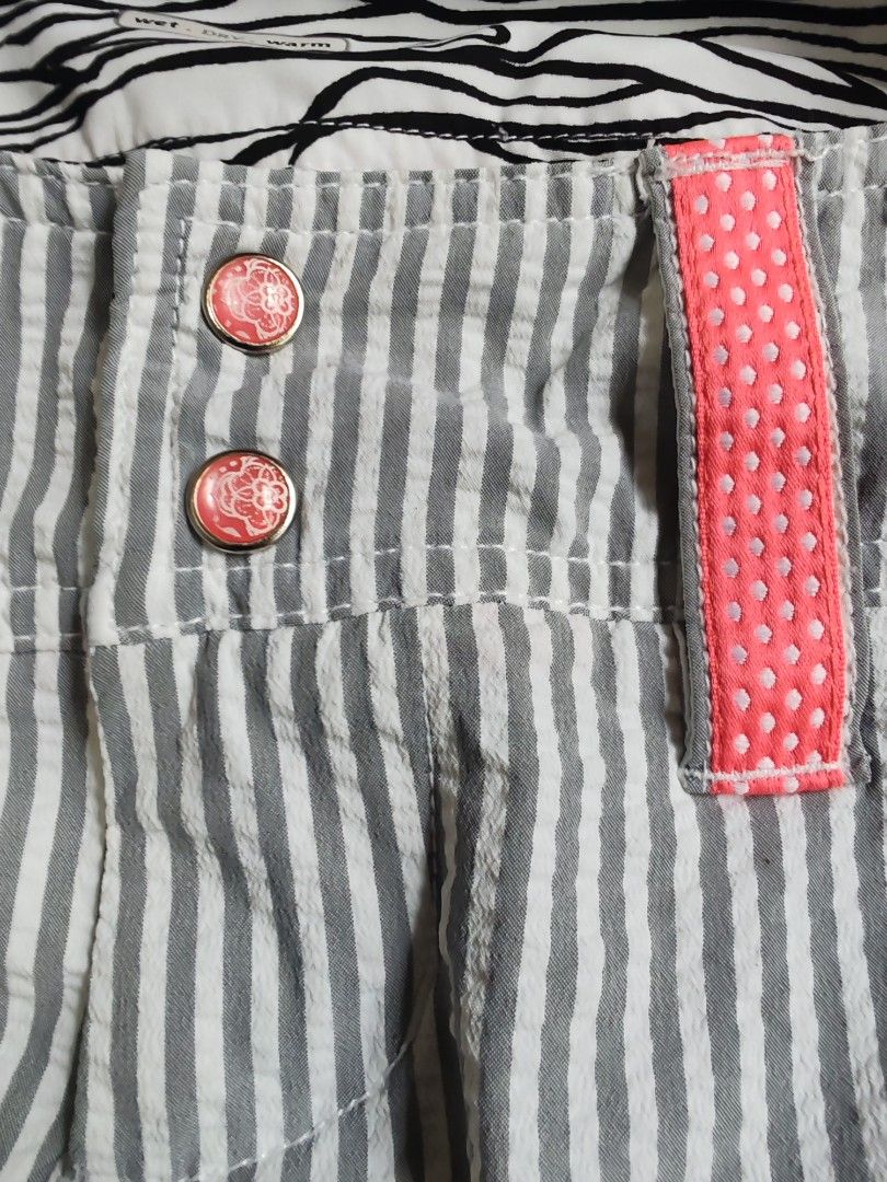 Lululemon Athletica Striped Athletic Shorts Size 4 (Category: Activewear) located in Manila. Submitted by mcrhown (Listing ID 1444145352, Image 3). Description: - Lululemon Athletica grey and white striped athletic shorts - Size: 4 - Color accent: Coral pink detail - Closure: Button - Material: Nylon and Lycra blend - Ideal for: Workouts or casual wear W28 L18.