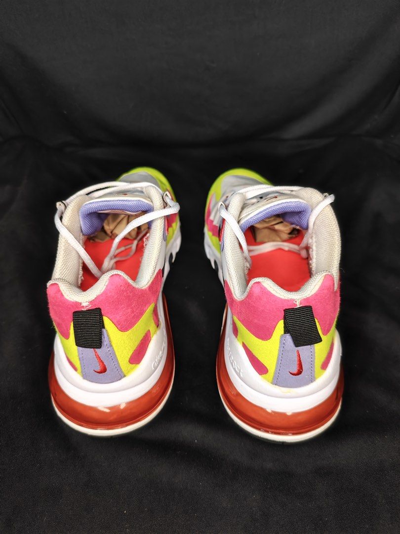 Nike Air Max 270 React Multi-Color Sneakers (Category: Sneakers) located in Muntinlupa City. Submitted by junabe982 (Listing ID 1444291461, Image 2). Description: Nike WMNS Air Max 270 React “Multi-Color” Model: CZ9351-100 Condition: Lightly Used Price: ₱800 Size: US 8.5 / UK 6 No Box Location: Muntinlupa City, Metro Manila Mode of Payment: GCash / Bank Transfer / Cash Shipping: J&T / Lalamove / Meet-up ✅ Clean pair ✅ No sole separation ✅ No heel