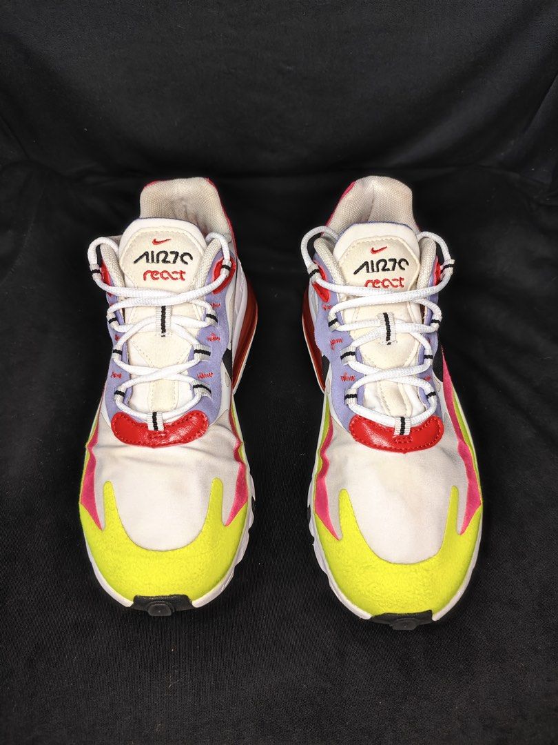 Nike Air Max 270 React Multi-Color Sneakers (Category: Sneakers) located in Muntinlupa City. Submitted by junabe982 (Listing ID 1444291461, Image 1). Description: Nike WMNS Air Max 270 React “Multi-Color” Model: CZ9351-100 Condition: Lightly Used Price: ₱800 Size: US 8.5 / UK 6 No Box Location: Muntinlupa City, Metro Manila Mode of Payment: GCash / Bank Transfer / Cash Shipping: J&T / Lalamove / Meet-up ✅ Clean pair ✅ No sole separation ✅ No heel