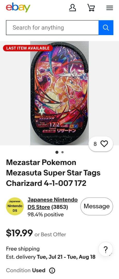 Pokemon Mezastar Black Superstar Tag Charizard (Category: Character Goods) located in Quezon City. Submitted by collectionneursonline88 (Listing ID 1444188529, Image 2). Description: for collection only .Japan version not usable in Philippines arcade machines 🔄 Meetups Balintawak Camachile 7/11 Quezon City 🛵 Shipping : - Lalamove ( except Provincial) - Flash Express - GogoExpress - LBC 📥 Payment : cash on meetups Gcash.