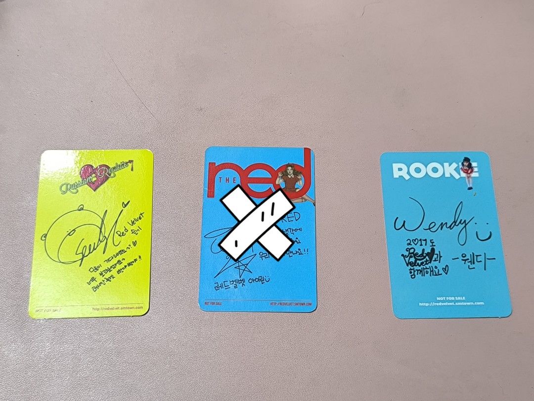 Red Velvet Wendy/ Seulgi Signed Photocards (Category: K-Wave Merchandise) located in Bulacan. Submitted by gummieb (Listing ID 1444180159, Image 2). Description: Selling these Red Velvet photocards. Features Wendy and Seulgi from Russian Roulette & Rookie Album.