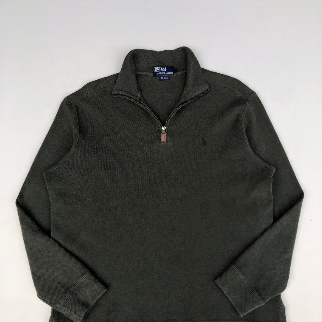 RL Quarter Zip Sweater | Silver Tag | Leather Puller | Japan Release | (Category: Coats, Jackets and Outerwear) located in Leyte. Submitted by liamsapparel (Listing ID 1444127163, Image 3). Description: RL Quarter Zip Sweater | Silver Tag | Leather Puller | Japan Release | Color: Olive Green Size on Tag: Large Width: 24.5 (Pit to Pit) Length: 26.5 Best Fit: L to XL Condition: Good As New Color Rate: 10/10 Issue: NONE.