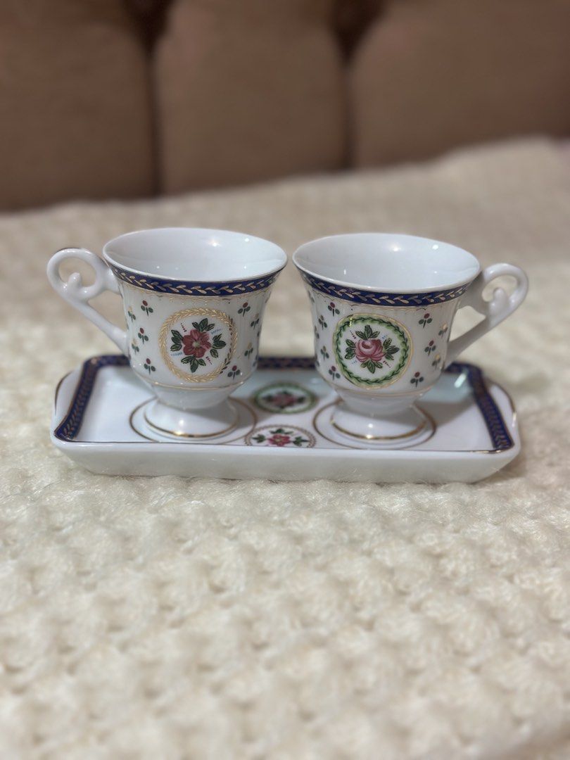 Rococo style espresso cup and saucer (Category: Coffee & Tea Tableware) located in Davao. Submitted by favoritepreloved (Listing ID 1444204225, Image 1). Description: 💜 Excellent / brand new condition.