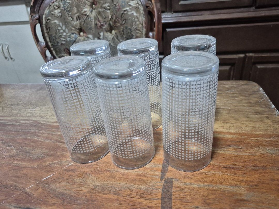 Set of 6 Square Dot Print Drinking Glasses (Category: Dinnerware & Cutlery) located in Taguig. Submitted by firesale123 (Listing ID 1444177649, Image 2). Description: - Set of 6 drinking glasses - Features a unique square dot print design - Made of clear glass - Ideal for everyday use or Guests.