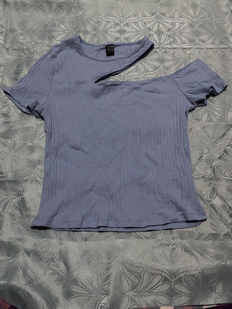 SHEIN Blue Cut-out Shirt (Category: Shirts) located in Quezon City. Submitted by naruiii (Listing ID 1444209905, Image 1). Description: Length: 20in Width: 14in Size: M in tag.