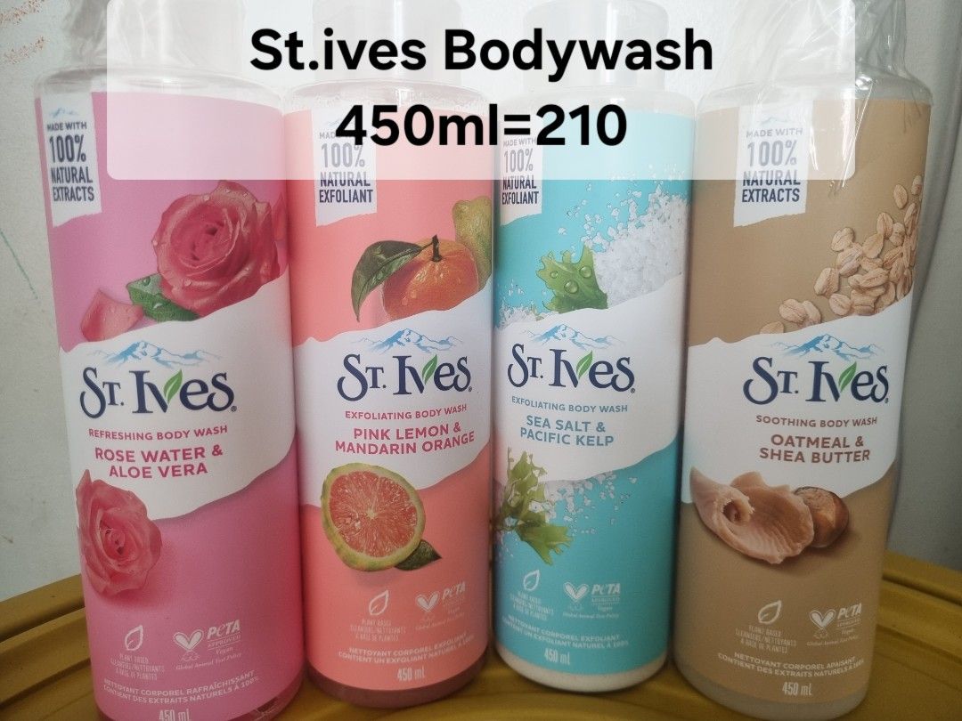 St. Ives Body Wash 450ml (Category: Bath) located in Manila. Submitted by mjmoring137664 (Listing ID 1444200948, Image 1). Description: - St. Ives Body Wash (450ml) - Available Scents: Rose Water & Aloe Vera, Pink Lemon & Mandarin Orange, Sea Salt & Pacific Kelp, Oatmeal & Shea Butter - Benefits: Refreshing, Exfoliating, Soothing.