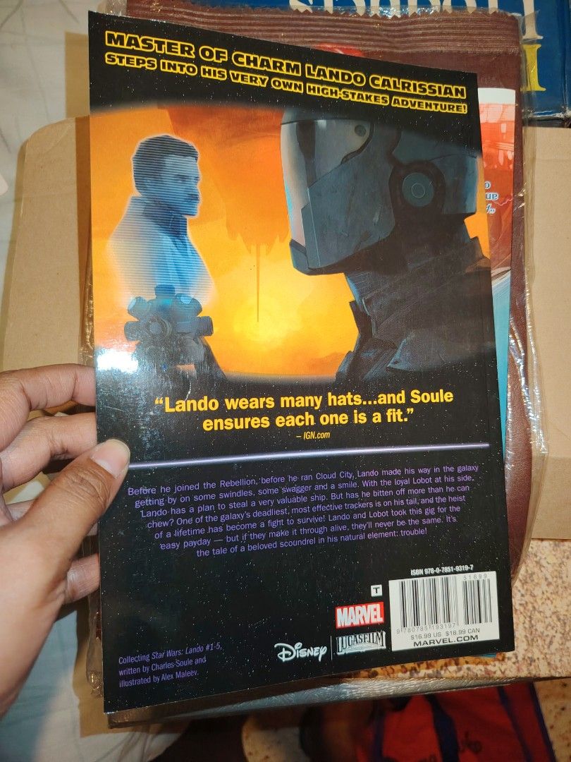 Star Wars Lando Marvel Comic Book (Category: Comics & Manga) located in Cainta. Submitted by badet0521 (Listing ID 1444171202, Image 2). Description: - Complete set of Star Wars: Lando comic books (Issues #1-5) - Written by Charles Soule - Art by Alex Maleev and Paul Mounts - Follows the adventures of Lando Calrissian - Great addition to any Star Wars collection.