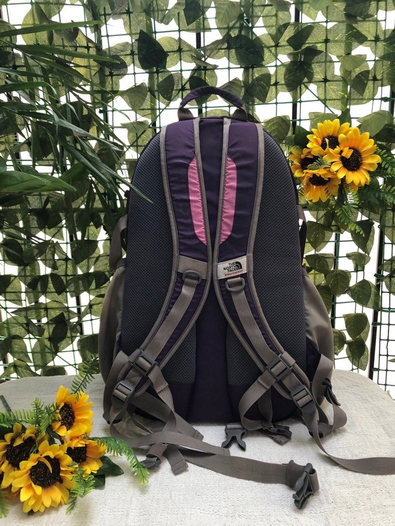 The North Face Backpack Purple Pink Floral (Category: Backpacks) located in Davao. Submitted by 4mscllection (Listing ID 1444177532, Image 2). Description: - Brand: The North Face - Color: Purple and Pink - Design: Floral - Features: Multiple pockets, adjustable straps - Capacity: Plenty of space inside - Ideal for: School, hiking.