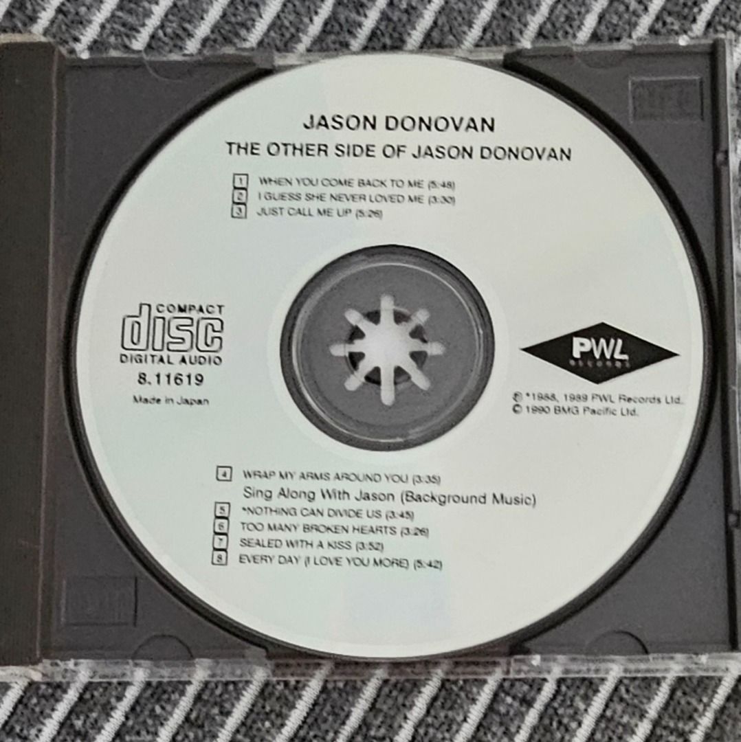 VG+ 🇯🇵 [CD Compilation] The Other Side Of Jason Donovan (1990) (Category: CDs & DVDs) located in Singapore. Submitted by strangecell (Listing ID 1444244106, Image 3). Description: Many more Various Genres: https://www.carousell.sg/p/1253907759 Electronic Dance, EDM, DJ Mix: https://carousell.com/p/1035784902 Easy Listening, Funk Soul, Lounge, Jazz, New Age, Chill-out: https://carousell.com/p/1028943398 ************************************** Sel