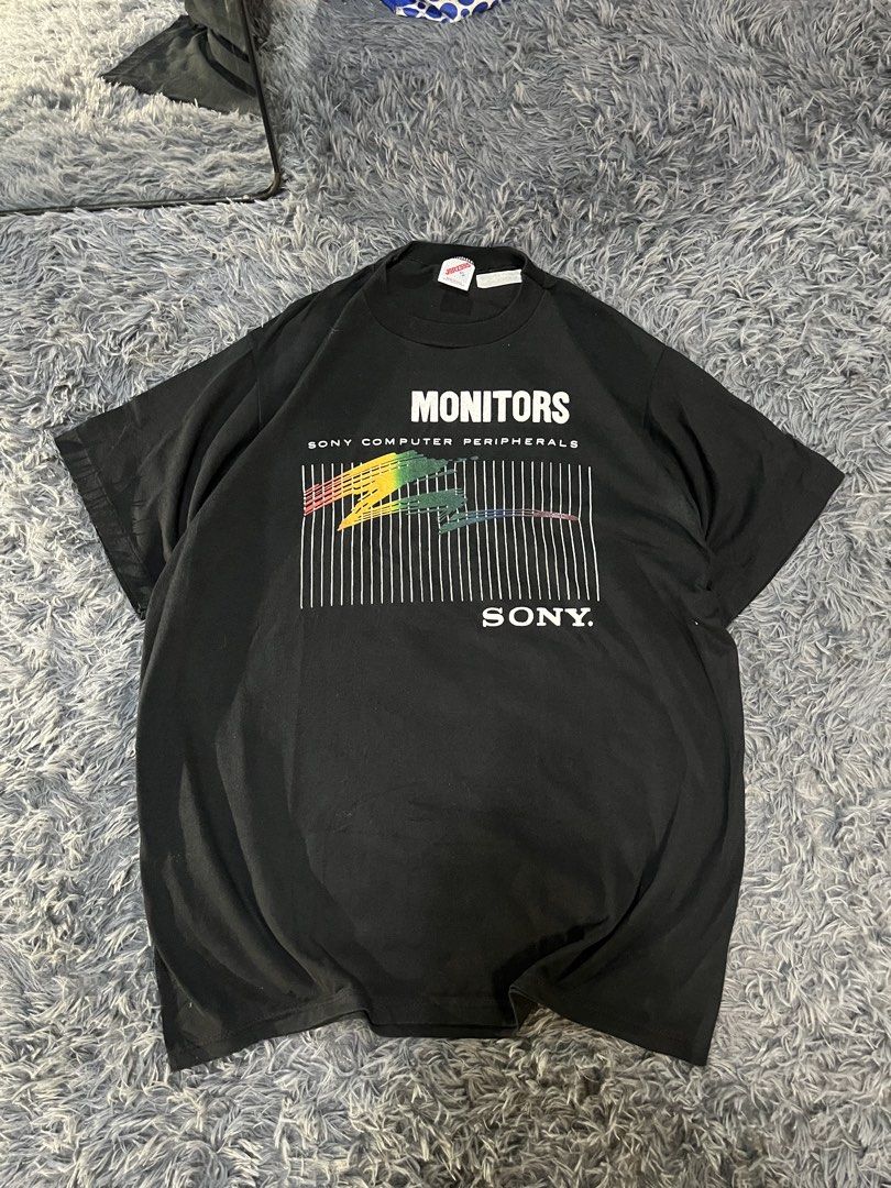 Vintage Sony Computer Peripherals Monitors T-Shirt (Category: Tshirts & Polo Shirts ) located in Caloocan City. Submitted by leo.noelalonzo (Listing ID 1444242145, Image 1). Description: - Vintage black t-shirt - Features retro Sony Computer Peripherals graphic - 'MONITORS' and 'SONY' branding - Made by Jerzees - Size XL - Perfect for retro tech collectors and fans.