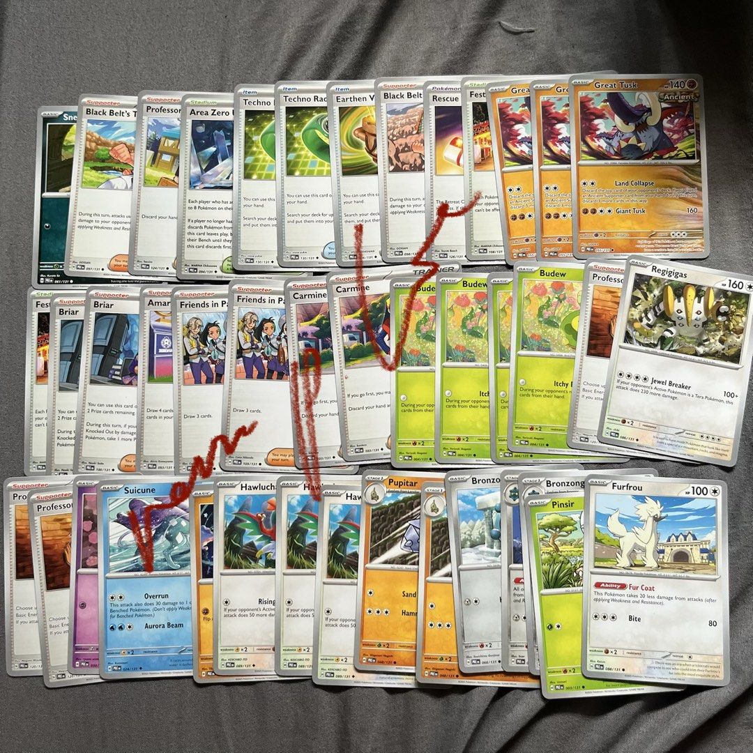 42pcs Pokemon TCG English Bulk (Category: Raw Singles) located in Quezon City. Submitted by r_e__m___ (Listing ID 1444366360, Image 1). Description: 42 english pokemon cards • approx 2php each • SOLD AS SET ONLY • with dupes (these are my extras) • common and uncommon only can ship via j&t for less than ₱50 only (if within ncr) this is onhand and ready to ship :).