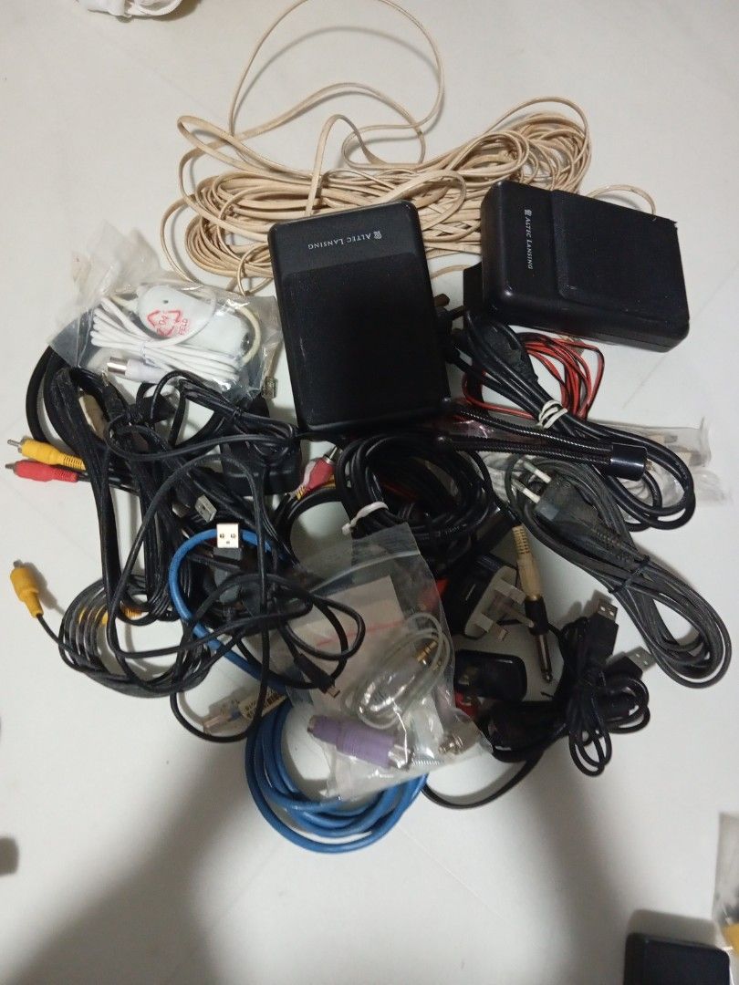Assorted Computer Cables, Adapters, and D-Link Device484686386682941442