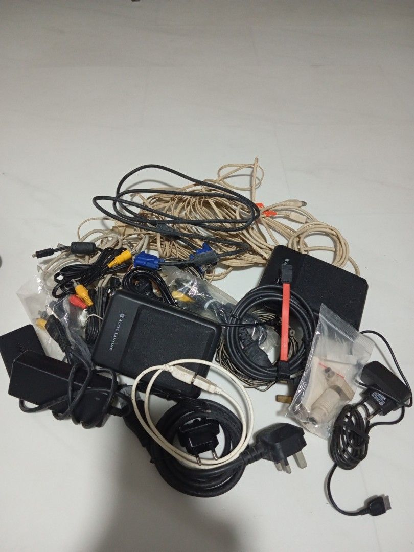Assorted Computer Cables, Adapters, and D-Link Device484686386682941440