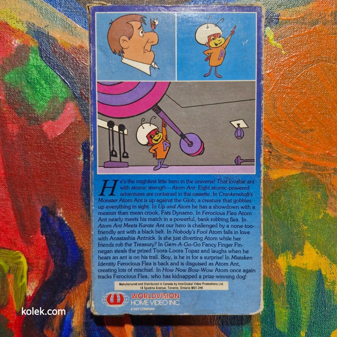 Atom Ant VHS tape (Category: CDs & DVDs) located in San Pedro. Submitted by .kolek.com (Listing ID 1444437427, Image 2). Description: Used Vintage VHS tape Excellent Condition Malinis pa ang Ribbon Untested walang Player What U see is What U Get Sa nakaka appreciate lang MoP: Gcash J&T Courier Pickup or Book any Rider Buyer's book and expense Loc: San Pedro, Laguna 📣S3 0.5kg.