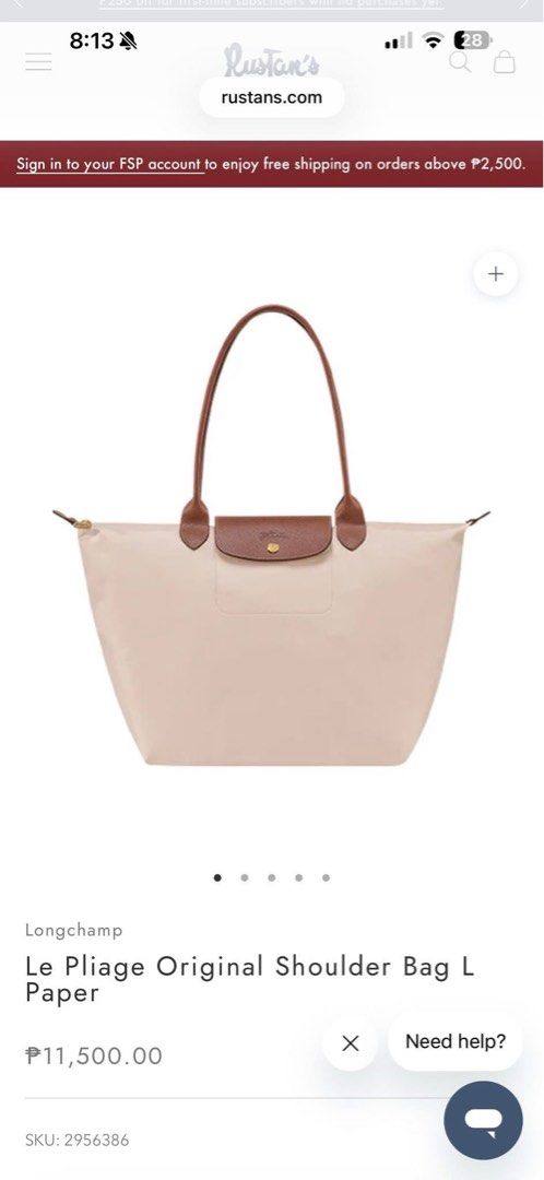 Authentic Longchamp Le Pliage Large (Category: Luxury Bags & Wallets) located in Cebu City. Submitted by redridingroux10 (Listing ID 1444381385, Image 1). Description: - Authentic Longchamp Le Pliage Original Shoulder Bag - Size: L - Color: Light Beige / Paper - Includes: Original dust bag, shopping bag, and clear pouch - Features: Spacious interior, ideal for everyday use or travel RFS: Too big.