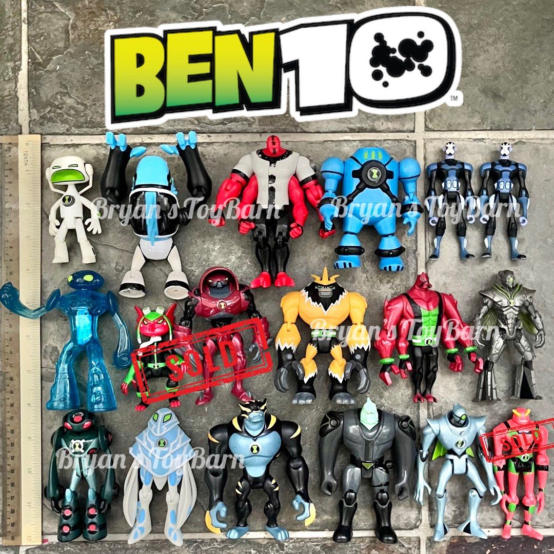Ben 10 Aliens & Alien Forms Action Figures by Bandai 2010 onwards (Category: Action & Battle Toys) located in Singapore. Submitted by bryanstoybarn (Listing ID 1444026360, Image 1). Description: Selling individually priced at $3 to $4 each, once played with, Ben 10 Aliens & Alien Forms Action Figures by Bandai 2010 onwards. Actual items as shown in the pictures. Note: 1. Figures stand bout 2.5 to 4.5 inches in height. 2. Paint smudges, lost or tr