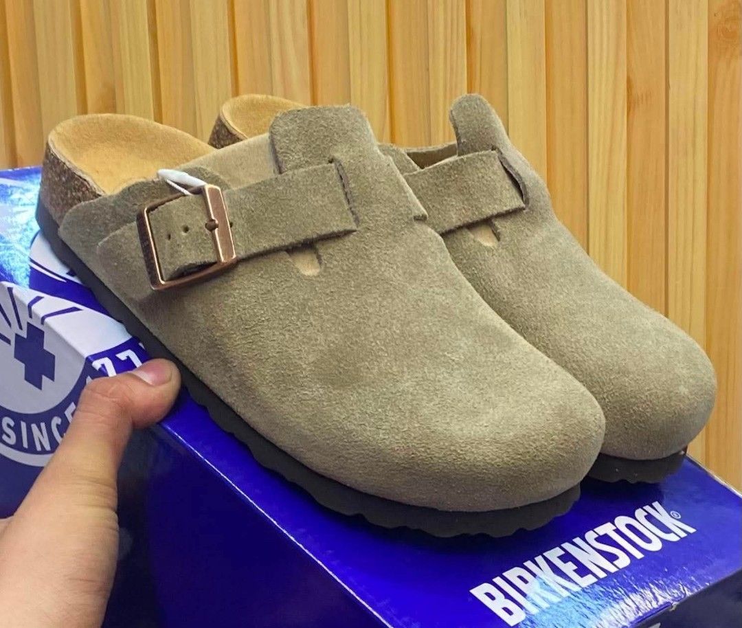 Birkenstock Boston Suede Clogs Taupe (Category: Slippers & Slides) located in Manila. Submitted by santosrich_419 (Listing ID 1444405601, Image 2). Description: - Birkenstock Boston Clogs - Color: Taupe Suede - Features: Classic cork footbed, adjustable strap Availble all sizes - Style: Comfortable and stylish for everyday wear - Convenience: Easy to slip on and off - Ideal for: Birkenstock lovers.