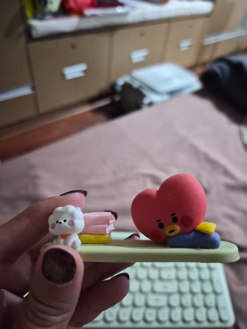 BTS BT21 Tata Wireless Keyboard (Category: Computer Keyboard) located in Caloocan City. Submitted by heonilatte (Listing ID 1444443745, Image 3). Description: Light green BTS BT21 Tata Wireless/Bluetooth Keyboard Comes with Tata photocard holder and transparent photocard frame. Figurine has adhesive tape on the bottom to attach to keyboard, but never attached it Pairs with up to 2 devices. Comes with USB dongle .