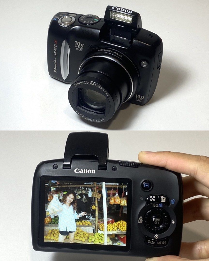 Canon Powershot SX120IS (Category: Cameras) located in Quezon City. Submitted by helloclassiques (Listing ID 1444429544, Image 1). Description: All buttons, zoom, and flash are working. In good condition. With flip-up pop-up flash 📸 With screen dust (check second slide) but barely noticeable. Not visible when camera is on. Does not affect shooting or captured photos ✨ Specs: 10 MP CCD sensor (film-like output) 10x optical zoom Powered by (2) AA 