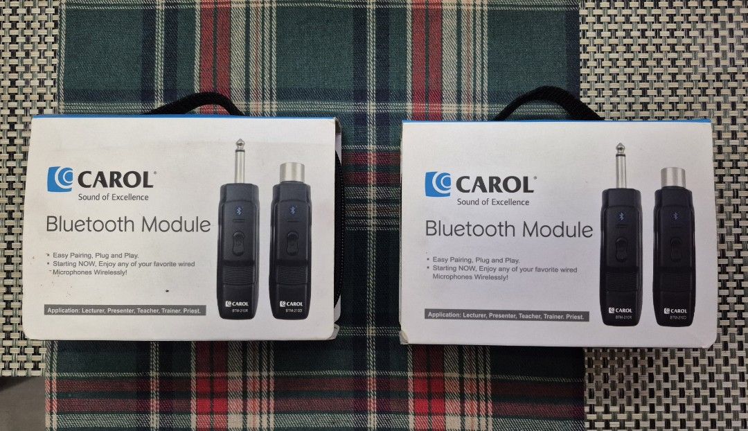 Carol BTM 200 Bluetooth Module (Category: Microphones) located in San Fernando. Submitted by jianmnss (Listing ID 1444460592, Image 2). Description: Carol BTM 200 Bluetooth Module PHP 5,000 for 1pc and PHP4,500 each for 2pcs (PHP 9,000) *RF frequency 2.4ghz *Transmission power 12dbm *RF sensitivity -85dbm *2 LED indicator *Battery low indicator *Power supply AAA battery *Operating temperature -10C to 55C *Complete with box, case, and owners manua