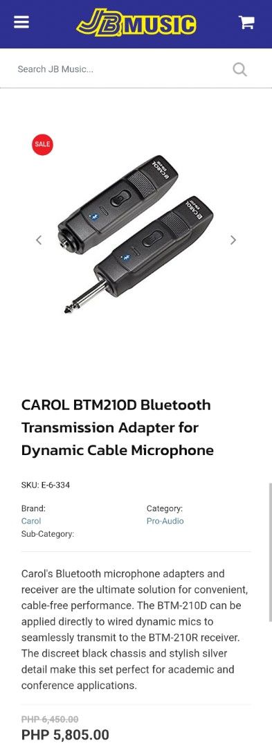 Carol BTM 200 Bluetooth Module (Category: Microphones) located in San Fernando. Submitted by jianmnss (Listing ID 1444460592, Image 1). Description: Carol BTM 200 Bluetooth Module PHP 5,000 for 1pc and PHP4,500 each for 2pcs (PHP 9,000) *RF frequency 2.4ghz *Transmission power 12dbm *RF sensitivity -85dbm *2 LED indicator *Battery low indicator *Power supply AAA battery *Operating temperature -10C to 55C *Complete with box, case, and owners manua