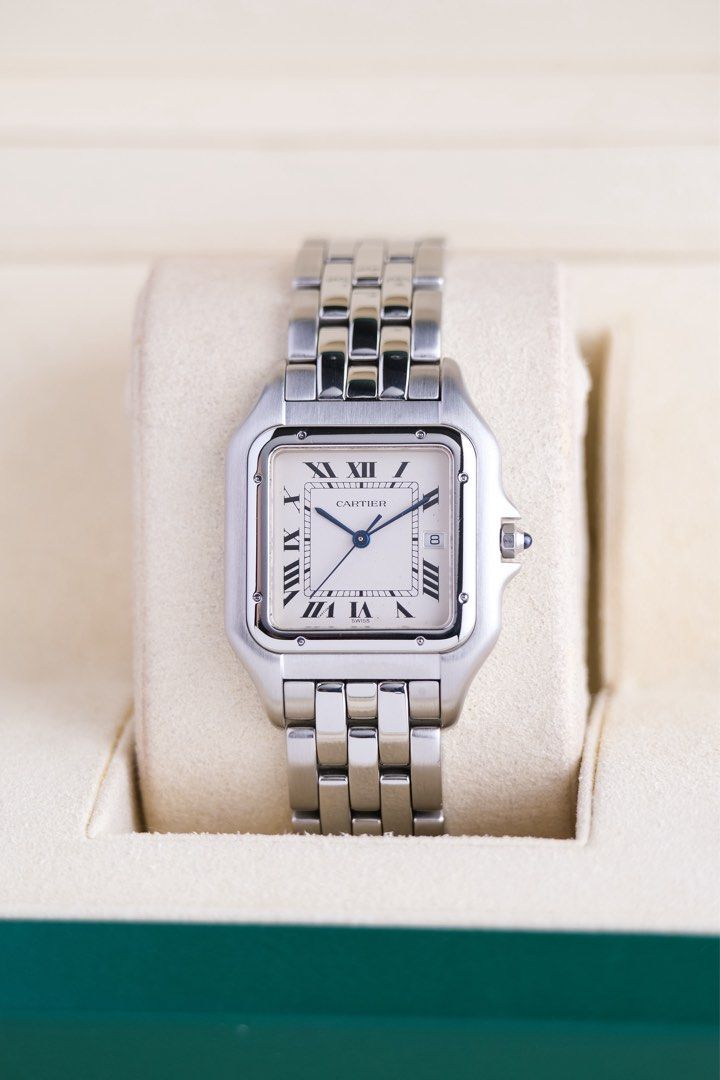 Cartier Panthere "Jumbo" LM (Category: Luxury Watches) located in Quezon City. Submitted by awristotell (Listing ID 1444418532, Image 3). Description: “New WRISTwatch to TELL” Cartier Panthere “Jumbo” LM Mint Condition Price: 298,000 PHP Ref: 1300 Year: 2000’s Movement: Quartz Crystal: Sapphire Case: 29x40mm Material: Steel Lug width: 17mm Bracelet: Cartier Steel Bracelet Includes: Presentation Box and Leather Pouch — Free Shipping Nationwide — I