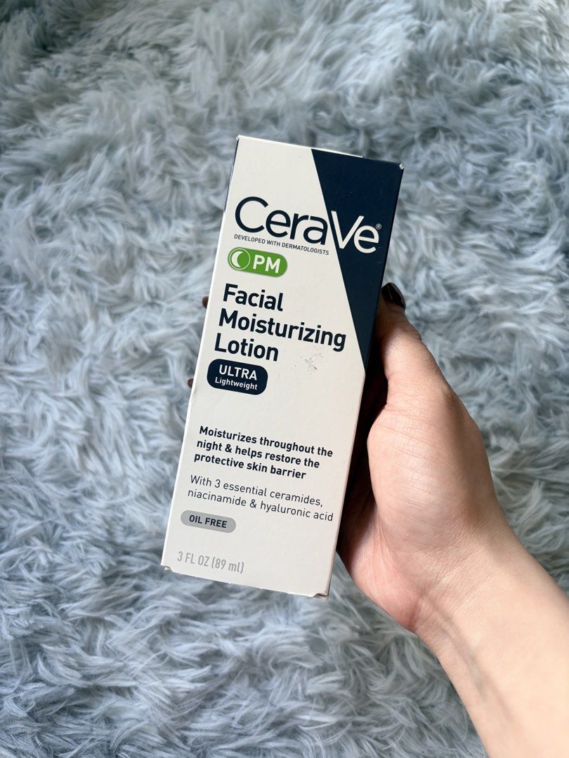 CeraVe PM Facial Moisturizing Lotion (Category: Face Care) located in Makati City. Submitted by skinsourcemnl (Listing ID 1444375458, Image 1). Description: 🌙 CeraVe PM Facial Moisturizing Lotion (89ml) A lightweight, oil-free moisturizer formulated to hydrate and help restore the skin barrier overnight. ✨ Benefits: • Provides long-lasting hydration • Helps strengthen the skin barrier • Lightweight and non-greasy • Fragrance-free and oil-free • 