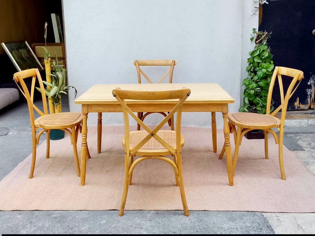 Dining Table (Category: Tables & Sets) located in Meycauayan. Submitted by marygracecasimiro (Listing ID 1444366409, Image 3). Description: Solid Wood Dining Set Cross Back Wooden Dining Chairs Php 15,900 set💜💜.