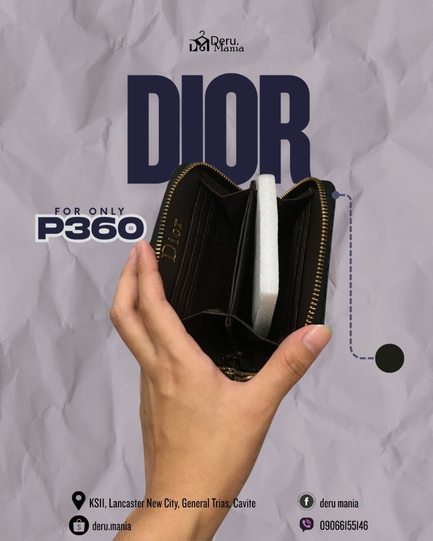 Dior Wallet (W202511-00004) (Category: Luxury Bags & Wallets) located in Quezon City. Submitted by deru.maniaph (Listing ID 1444361961, Image 1). Description: - Authentic DIOR wallet - Classic black quilted design - Elegant gold zipper - Ample card slots and compartments for organization - Compact and portable size - Perfect for everyday essentials - Price: P360 Disclaimer: deru.mania is not affiliated with any brands posted on this account. Copy