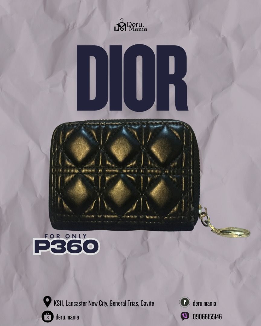 Dior Wallet (W202511-00004) (Category: Luxury Bags & Wallets) located in Quezon City. Submitted by deru.maniaph (Listing ID 1444361961, Image 2). Description: - Authentic DIOR wallet - Classic black quilted design - Elegant gold zipper - Ample card slots and compartments for organization - Compact and portable size - Perfect for everyday essentials - Price: P360 Disclaimer: deru.mania is not affiliated with any brands posted on this account. Copy