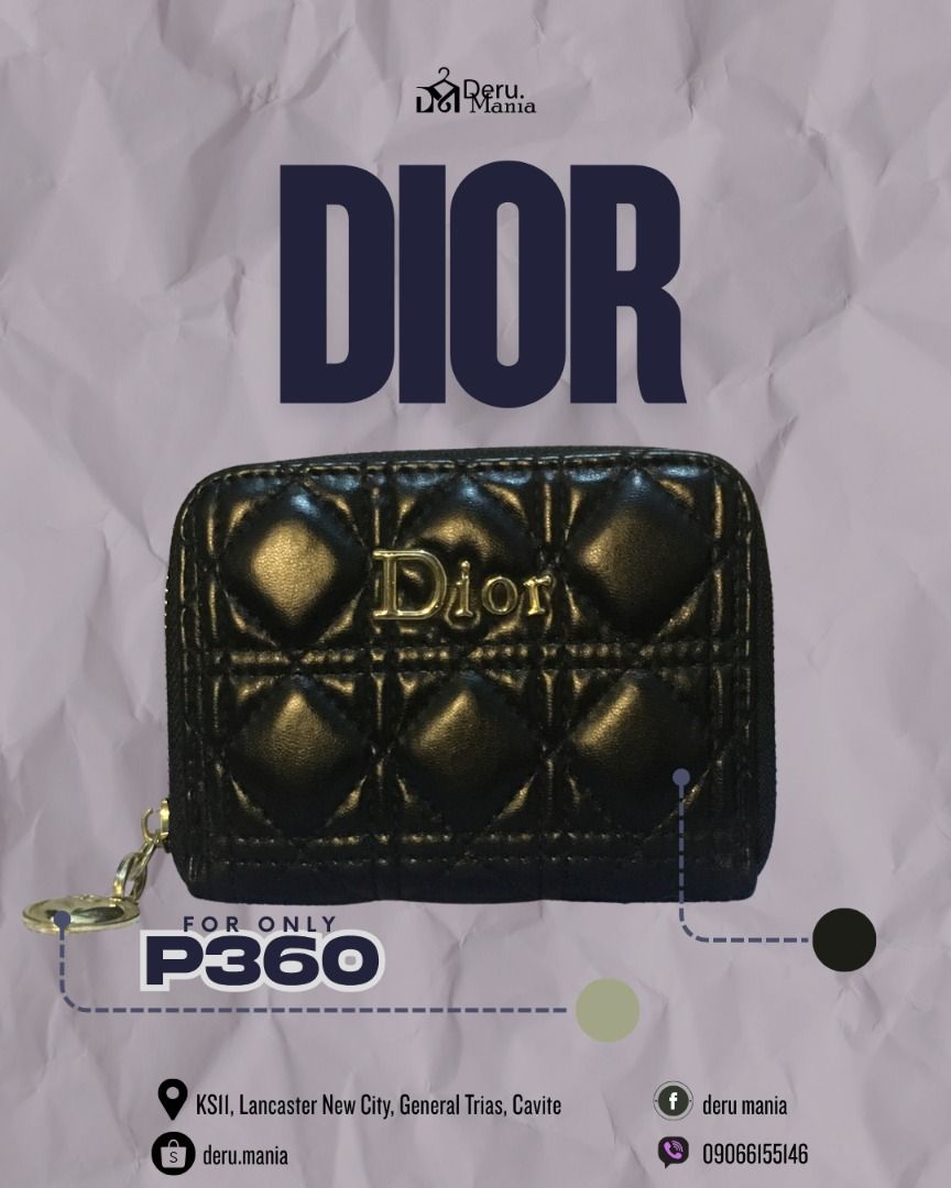 Dior Wallet (W202511-00004) (Category: Luxury Bags & Wallets) located in Quezon City. Submitted by deru.maniaph (Listing ID 1444361961, Image 3). Description: - Authentic DIOR wallet - Classic black quilted design - Elegant gold zipper - Ample card slots and compartments for organization - Compact and portable size - Perfect for everyday essentials - Price: P360 Disclaimer: deru.mania is not affiliated with any brands posted on this account. Copy