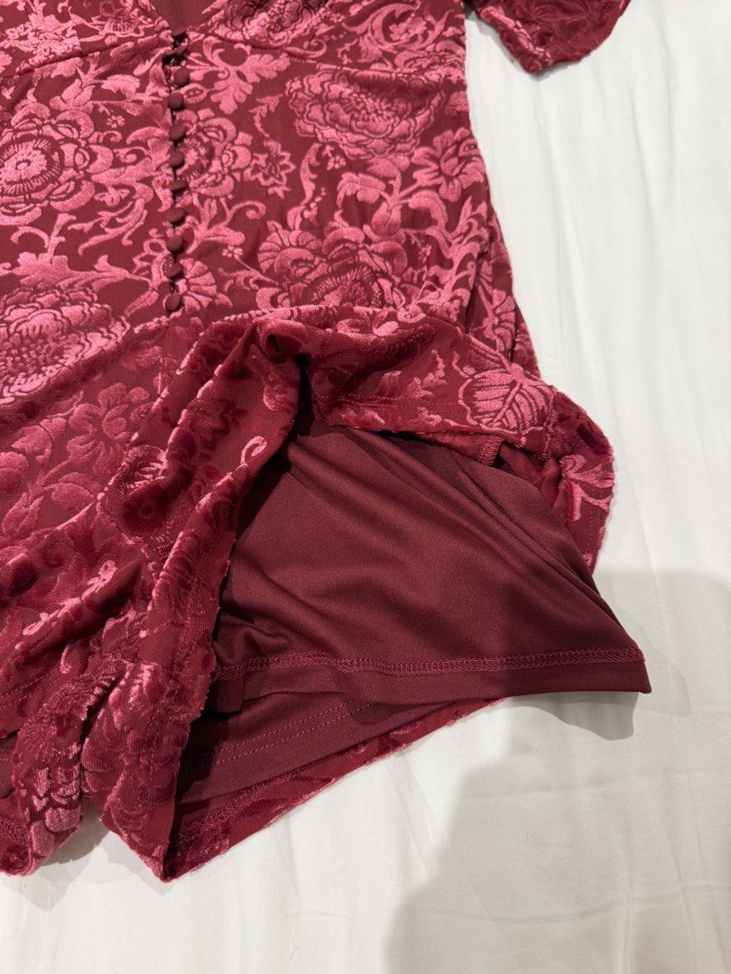 Forever 21 Velvet Burgundy Romper (Category: Rompers) located in San Juan City. Submitted by eunicezcloset (Listing ID 1444459782, Image 3). Description: - wore only once for a halloween party - has built in shorts - rfs: not my style anymore .