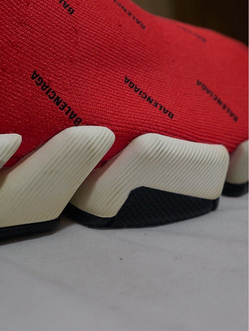 FW20 Balenciaga Speed Trainer 2.0 Monogram Trainers (Category: Sneakers & Footwear) located in Quezon City. Submitted by soourceph (Listing ID 1444452201, Image 3). Description: A redesign of the 2017 Demna offering. The Speed Trainer 2.0 compartmentalized its futuristic outsole into different modules, making the silhouette ergonomic compared to its clunky predecessor. Repeating print details on its vibrant Red upper, redesigned sock upper knit, 