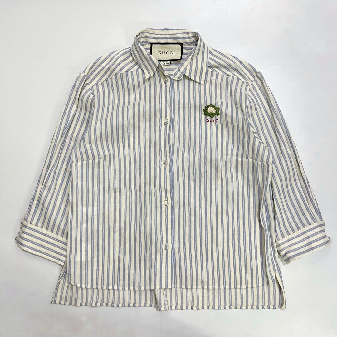 GUCCI STRIPED LINEN SHIRT (Category: Luxury Apparel) located in Bacolod City. Submitted by the.finest (Listing ID 1444481167, Image 1). Description: Gucci Striped Linen Shirt Cauliflower Embroidery - 3/4 Sleeves Tag Size: 42 Width: 18.5 Length: 20.5 front - 22 back 7,500+shipping fee.