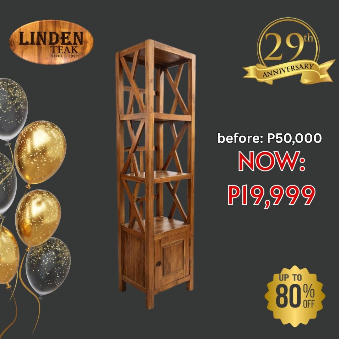 Handcrafted Solid Teak Wood Shelf Furniture (Category: Shelves, Cabinets & Racks) located in Caloocan City. Submitted by anntinemaddelaaa00 (Listing ID 1444359271, Image 1). Description: ITEM: Handcrafted Solid Teak Wood Shelf Furniture SERIES: Gold Teak (Indoor Series) MAIN MATERIAL: Teak Wood (Tectona Grandis) FINISHING: N. Cellulose APPROXIMATE DIMENSIONS: (size may slightly vary due to its handcrafted nature) 38 x 41 x 182 cm PACKAGING: Stret