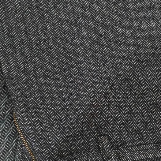 Herringbone Pattern Dark Grey Trousers (Category: Trousers) located in Quezon City. Submitted by a.ong26 (Listing ID 1444337976, Image 3). Description: - Dark grey trousers - Subtle herringbone pattern - Classic, smart casual cut - Textured fabric - Versatile for work or night out - Button and zip front closure - Belt loops included.
