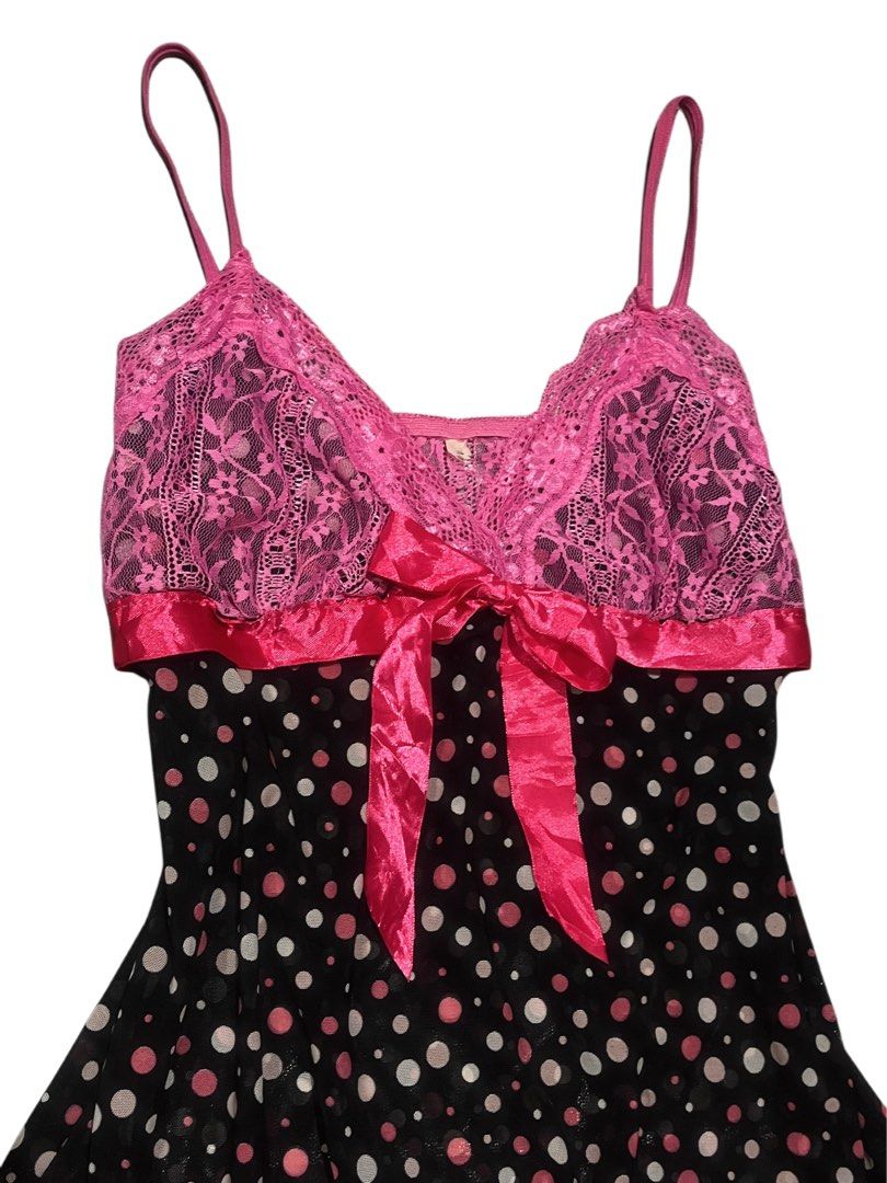 Hot Pink Lace Trim Polka Dot Top (Category: Others Tops) located in Taguig. Submitted by lilithryft (Listing ID 1444428739, Image 3). Description: Hot Pink Lace Trim Polka Dot Top ₱150 • size: m • stretchable strap 📍taguig.