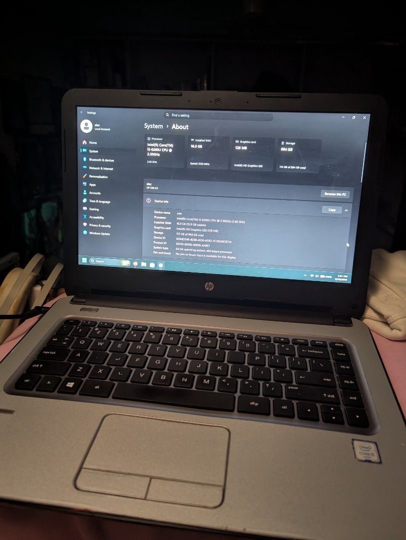 HP LAPTOP RUSH (Category: Laptops & Notebooks) located in Manila. Submitted by reynian (Listing ID 1444479129, Image 1). Description: RUSH PO NO ISSUE IN TERMS OF EVERYDAY USE, selling my personal laptop HP G3 348 already upgraded: -16GB RAM -1TB SSD -Windows 11 Pro May scuff marks, kita po sa pics, tsaka nagsstart nadin matanggal paint ng Letter O, S at C sa keyboard po. Inclusions: comes with charger, wireless mouse, and laptop bag anyways, it 