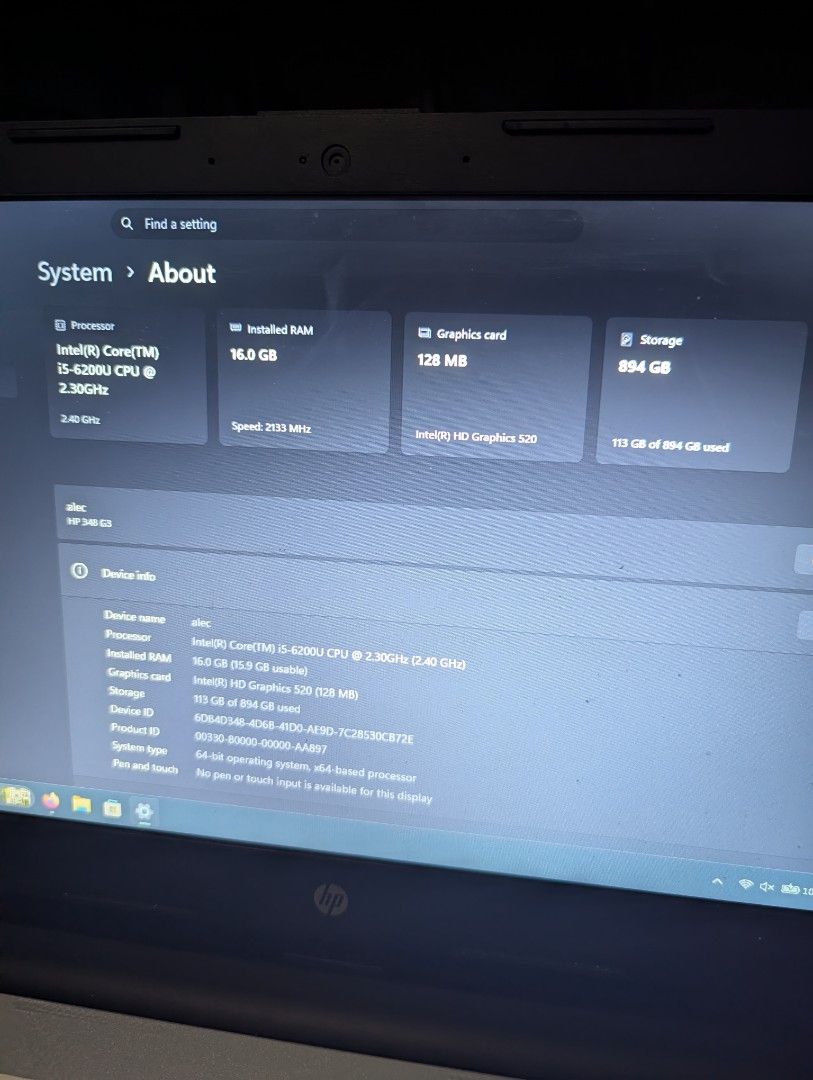 HP LAPTOP RUSH (Category: Laptops & Notebooks) located in Manila. Submitted by reynian (Listing ID 1444479129, Image 2). Description: RUSH PO NO ISSUE IN TERMS OF EVERYDAY USE, selling my personal laptop HP G3 348 already upgraded: -16GB RAM -1TB SSD -Windows 11 Pro May scuff marks, kita po sa pics, tsaka nagsstart nadin matanggal paint ng Letter O, S at C sa keyboard po. Inclusions: comes with charger, wireless mouse, and laptop bag anyways, it 
