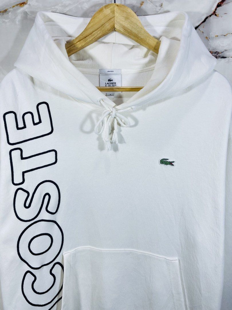 LACOSTE Big Logo Cream White Unisex (Category: Coats, Jackets and Outerwear) located in Davao. Submitted by preme89 (Listing ID 1444335466, Image 2). Description: LACOSTE Big Logo Cream White Unisex Hoodie Excellent Condition 10/10 Color rate Ganda nito😍 L28 W24 Medium .