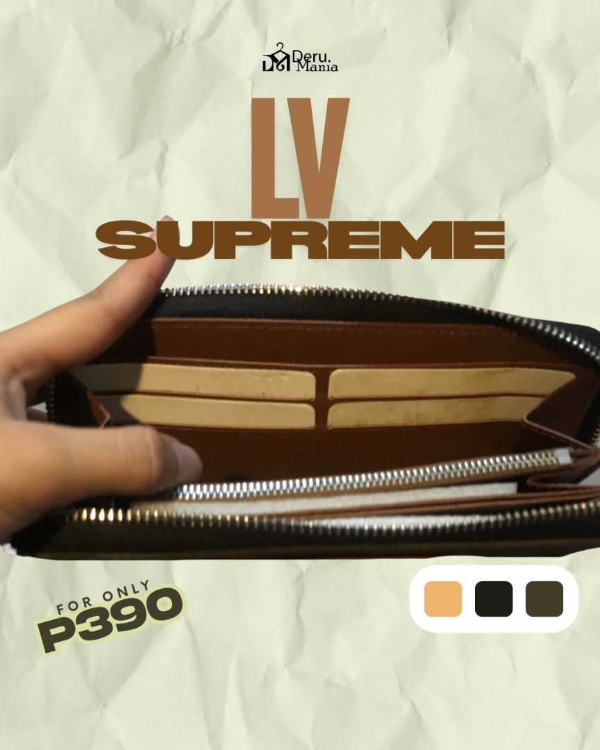 LV Supreme Wallet (W202511-00001) (Category: Luxury Bags & Wallets) located in Quezon City. Submitted by deru.maniaph (Listing ID 1444355441, Image 3). Description: - LV Supreme Wallet with stylish camo print - Multiple card slots and compartments for organization - Secure zipper closure to keep your essentials safe - Available in a selection of colors - Affordable price: Only P390! Disclaimer: Deru.mania is not affiliated with any brands posted 