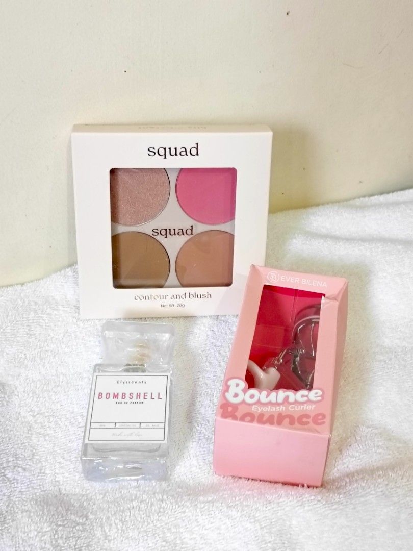 makeup bundle (Category: Makeup) located in Cavite. Submitted by hi.tine (Listing ID 1444439930, Image 2). Description: - Squad Contour & Blush Palette - Bombshell Eau de Parfum - Ever Bilena Eyelash Curler lp already 📍tanza, cavite mod: j&t and lalamove mop: gcash/maya/maribank.