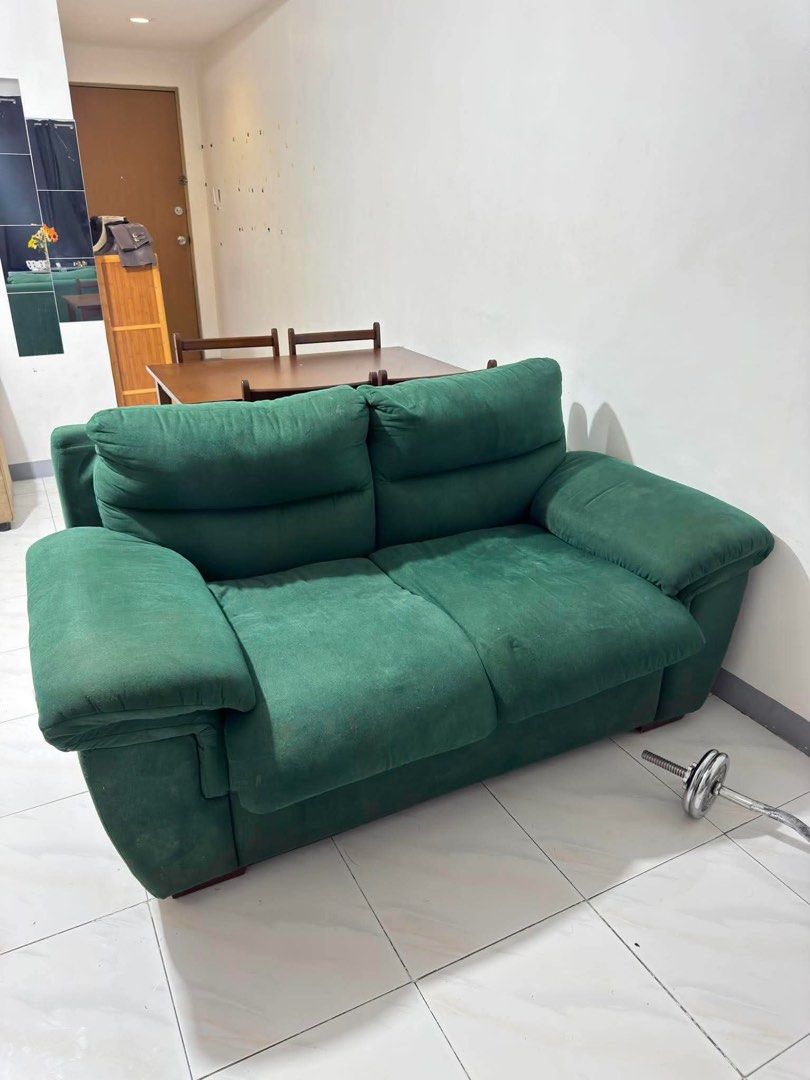 MANDAUE GREEN SOFA (Category: Sofas) located in Manila. Submitted by ainunayobiniz (Listing ID 1444458325, Image 1). Description: • Original Mandaue Foam • Thick seat cushions • Good condition • Clean and well-maintained • Ready for pickup.