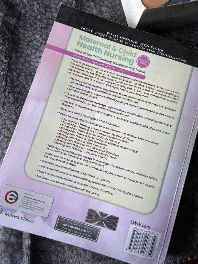 Maternal and Child Nursing 9th Edition by Pilliterri/Silbert-Flagg w/ Study Guide (Category: Textbooks) located in Pagsanjan. Submitted by issy_cartt (Listing ID 1444373494, Image 3). Description: -Maternal & Child Health Nursing Vol 1 & 2 by JoAnne Silbert-Flagg w/ Study Guide for Maternal & Child Health Nursing by Adele Pillitteri -Good as new! -No writings/highlights.