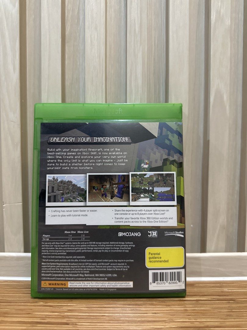 Minecraft Xbox One Edition Game (Category: Xbox) located in Mandaue City. Submitted by jimboy1966 (Listing ID 1444441218, Image 3). Description: - Minecraft for Xbox One - Full game on disc - Build and explore a blocky world - Play with friends - Comes in original case.