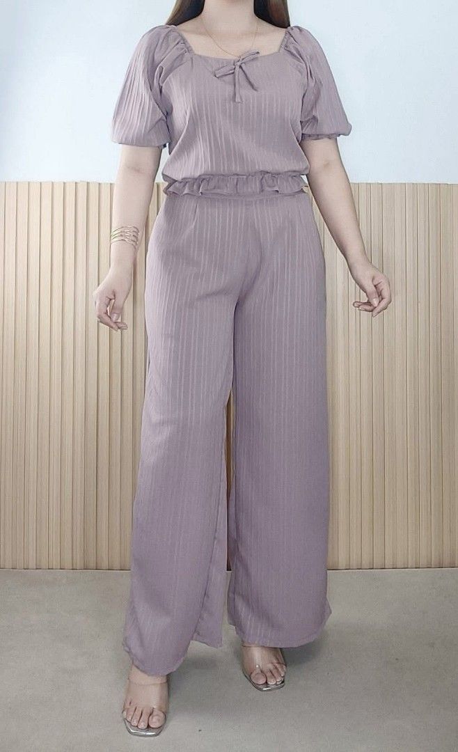 MONICA TOP AND PANTS TERNO (Category: Sets & Coordinates) located in Cainta. Submitted by agirlnamedkatkatII (Listing ID 1444357071, Image 2). Description: MONICA TOP AND PANTS TERNO P440.00 FREESIZE CAN FIT FROM SMALL-LARGE FABRIC: BUBBLE LINEN FABRIC NOTE: PLEASE PROVIDE 2ND AND 3RD COLOR OPTIONS.